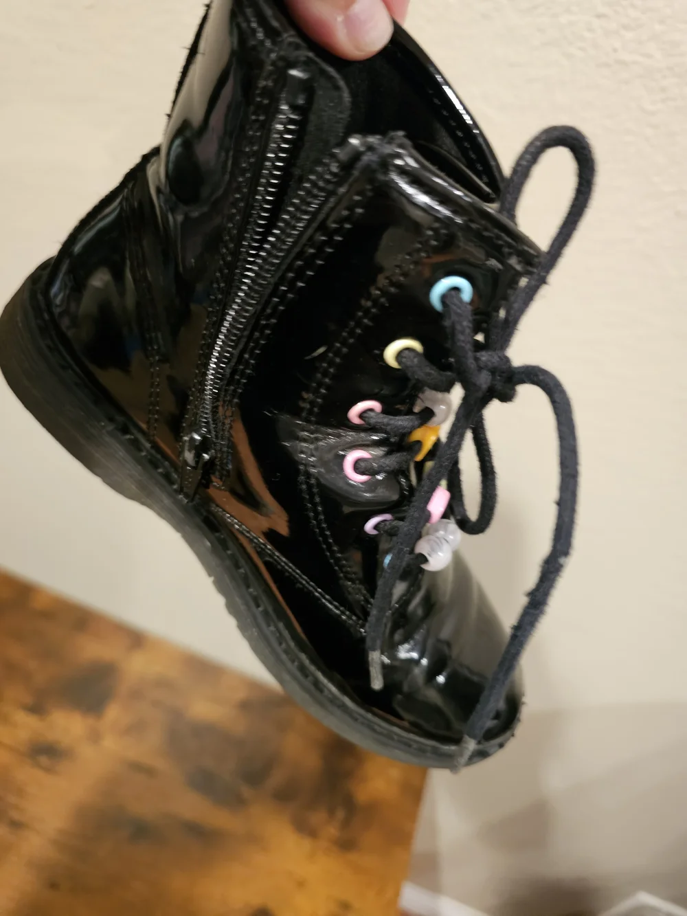 Children's Place Black Lace-Up Boots with Colorful Bead Accents